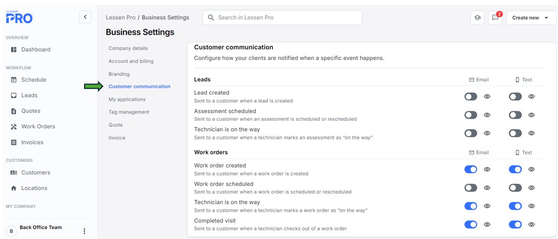 Customer Communication Settings